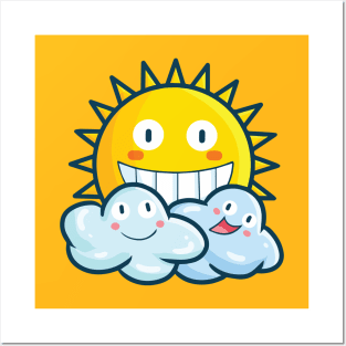 Kawaii Sun and clouds Posters and Art